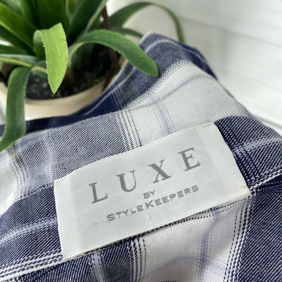 Luxe by Stylekeepers Autumn Break Top Blue Plaid Cold Shoulder Tie Shirt Size M - Picture 8 of 8